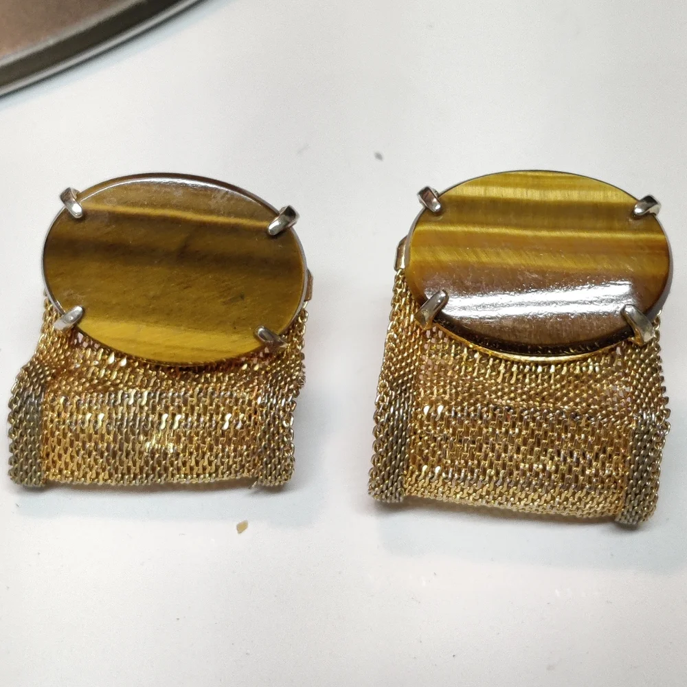 Vintage tigers eye cuff links